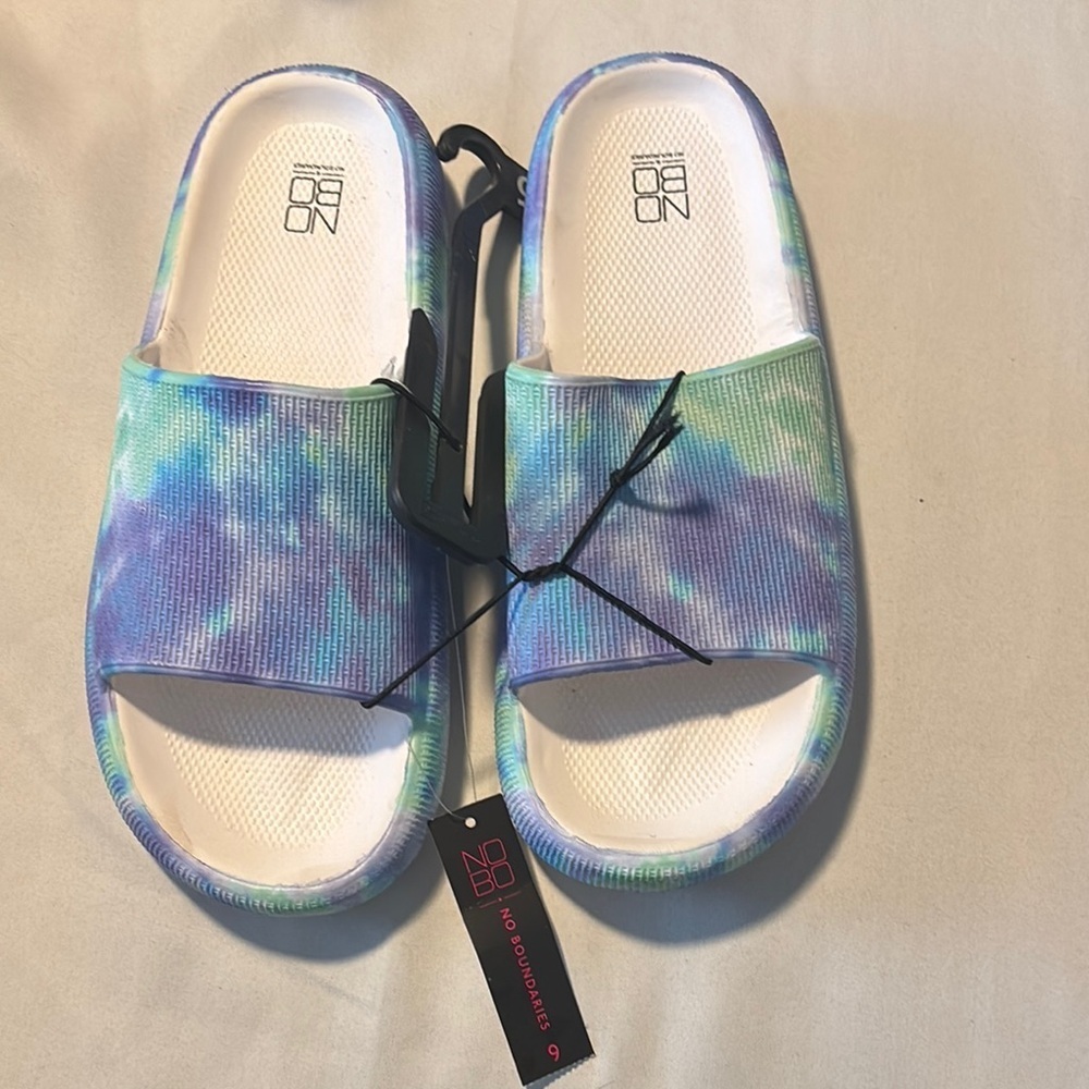 NOBO Women's Blue and Green Tie-Dye Slide Sandals